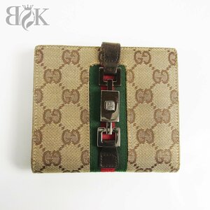 グッチ GGキャンバス Wホック ジャッキー シェリーライン 二つ折り 財布 05474 2067 ブラウン系 GUCCI 中古品 ♪