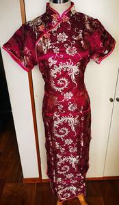  wine red. платье в китайском стиле XXL размер новый товар NO136 бесплатная доставка!
