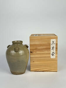 中国美術　唐時代～宋時代　越窯青磁三獣耳壺　花瓶　唐物　古物　時代物　S6342GD23S06