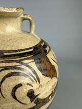 中国古美術　磁州窯　花卉文双系耳花瓶　花器　古物　時代物　唐物　243S13_画像5