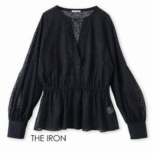 美品★THE IRONアイロン2.5万★Ssize/号★ブラウス紺N096