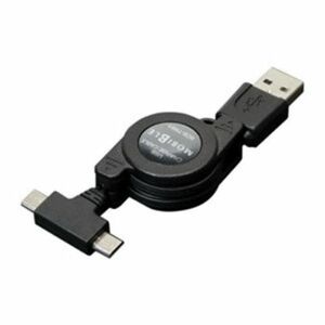 ◇ミヨシ MCO microUSB ツインコネクタ搭載 巻き取りケ-ブル 2000mA対応 ブラック 0.75m 