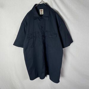 ディッキーズ　半袖ワークシャツ　古着　Lサイズ　ダークネイビー　WORKWEAR