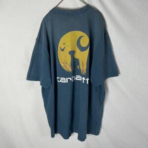 カーハート 半袖プリントTシャツ　古着　Mサイズ　ブルー　バックプリント