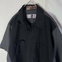 レッドキャップ　半袖ワークシャツ　オープンカラー　古着　Lサイズ　ブラック×グレー　WORKWEAR_画像2