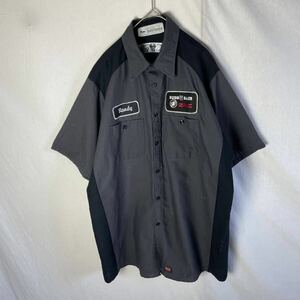 レッドキャップ　半袖ワークシャツ　古着　Lサイズ　ブラック×グレー　WORKWEAR
