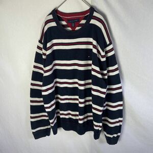 TOMMY HILFIGER ボーダーニットセーター　古着　XLサイズ　