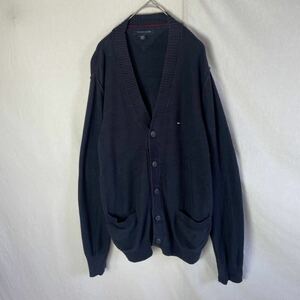 TOMMY HILFIGER ニットカーディガン　古着　Mサイズ　ネイビー　コットン