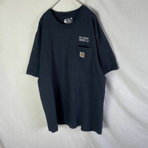 カーハート 半袖ポケットTシャツ　古着　Mサイズ　ネイビー　刺繍ロゴ　LOOSE FIT 