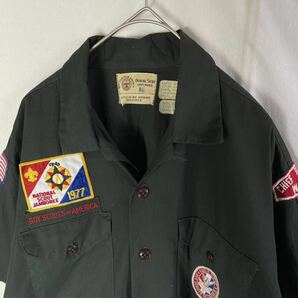 70's BOY SCOUTS OF AMERICA 半袖オープンカラーシャツ 古着 ヴィンテージ ダークグリーンの画像2