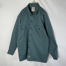 ディッキーズ　長袖ワークシャツ　古着　Mサイズ　グリーン無地　WORKWEAR_画像1