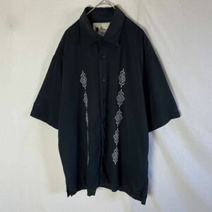 vintage silk 半袖シルクシャツ　古着　Lサイズ　ブラック