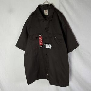 ディッキーズ　半袖ワークシャツ　古着　Lサイズ　ブラウン　WORKWEAR