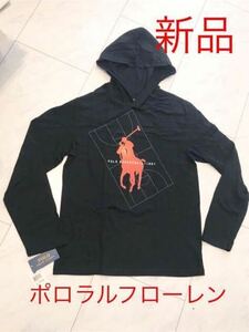 w 新品 正規品 ◆ポロラルフローレン ビッグポロ パーカー◆メンズM相当 黒 フード付ロングTシャツ ボーイズXL(170cm)