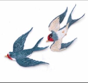 2枚入り　燕　ツバメ刺繍アイロンワッペン　夫婦燕