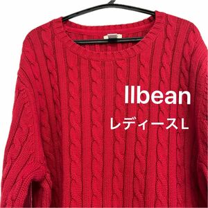 セーター ニット　llbean 赤　エルエルビーン　シンプル　ケーブル　春　定番　レッド　大きめ　レディース