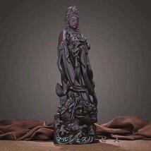 仏教美術 精密細工 木彫り 黒檀木 観音菩薩立像 仏像 置物 高さ30cm_画像5