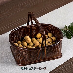 新品　バスケット 収納かご おしゃれ竹籠　編み 取っ手 持ち手　収納箱　小物入れ　茶道＊お菓子入れ　竹工芸　可愛い良品　品番