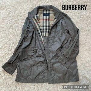 BURBERRY LONDON ⑤「バーバリーロンドン」　サファリジャケット　ミリタリーブルゾン　ナイロン　ノバチェック　軽量　春夏　カーキ