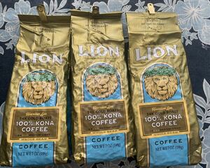 送料込み ライオンコナ コーヒー24k 豆 ゴールドロースト ハワイ購入LION Coffee Kona 100% ホールビーン3袋