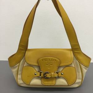 PRADA プラダ キャンバス×レザー ショルダーバッグ トートバッグ ベージュ・イエロー