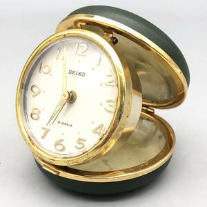 SEIKO セイコー トラベルクロック REPEAT 2JEWELS 折りたたみ 手巻き 目覚まし時計 置時計 ゴールド グリーン レトロ アンティーク 稼動品