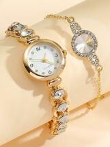 腕時計 レディース セット 1個 女性 ゴールド 亜鉛合金 ストラップ グラマラス ラインストーン 装飾 ラウンド ダイヤル クォ_画像7