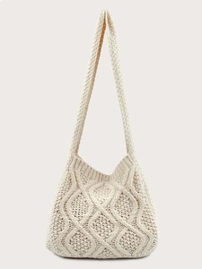 レディース バッグ ショルダーバッグ 文学のかぎ針編みのショルダーバッグ、女性のシンプルな織りのハンドバッグ、大容量のショッピング
