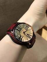 腕時計 メンズ クォーツ 1 メンズクォーツ時計、バーガンディ/ブラウンバンド付き、特大のクールなローマ数字ダイヤル、ヴィンテージ_画像2