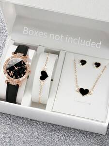 腕時計 レディース セット レディースベルトファッショナブルでシンプルなダイヤモンド象嵌の花の形のダイヤルクォーツ時計 + 愛のテ