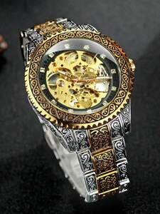 腕時計 メンズ 機械式 メンズ 腕時計 オートマチック メカニカル 高級 ステンレススチール ダイヤモンド 24金 2トーン ビジ