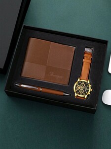 腕時計 メンズ セット ビジネススタイル カレンダーウォッチ プレゼントボックスセット（腕時計 + ボールペン + 財布 + ギフ