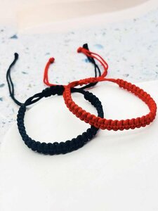レディース ジュエリー ブレスレット ストリング バレンタインデーに最適、簡単な赤とブラックの編みブレスレット、カップル、ガールフ