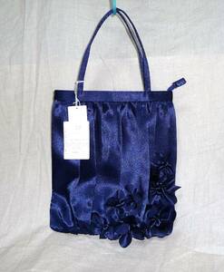  unused 2900 jpy # navy blue satin flower corsage motif decoration radiant with # navy lustre satin # party etc. .