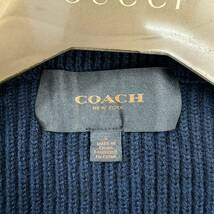 極美品! コーチ【定価約8万】COACH ドライバーズニット ブルゾン ジップアップ 羊革 ラムレザー 紺色 ネイビー M位 ウール 高級感◎_画像5