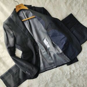 ザラマン　ZARA MAN　スーツ　セットアップ　バーズアイ　M　グレー　テーラードジャケット　ウール　ラペルピン　サイドベンツ　ブレザー