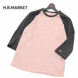 美品★ H.R.MARKET ハリウッドランチマーケット H刺繍 ストレッチ フライス 7分袖 カットソー Tシャツ Sz.3　メンズ 日本製　A4T02131_3#D