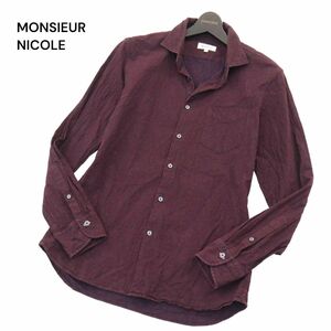 MONSIEUR NICOLE ムッシュ ニコル 通年 ボタニカル柄★ セミワイドカラー 長袖 シャツ Sz.48　メンズ　A4T02125_3#C