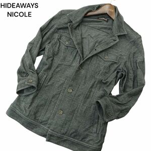 HIDEAWAYS NICOLE ハイダウェイ ニコル 春夏 7分袖 ストレッチ★ ワーク シャツ ジャケット Sz.46　メンズ グレー　A4T02148_3#A