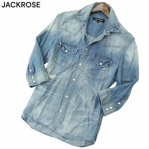 JACKROSE ジャックローズ 春夏 ダメージ加工★ 7分袖 デニム ウエスタン シャツ Sz.3　メンズ　A4T02165_3#A