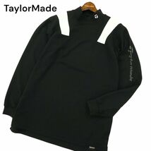 TaylorMade テーラーメイド 通年 ロゴ刺繍★ プリント 切替 長袖 ストレッチ ポロシャツ Sz.L　メンズ 黒 ゴルフ　A4T02010_2#F_画像1