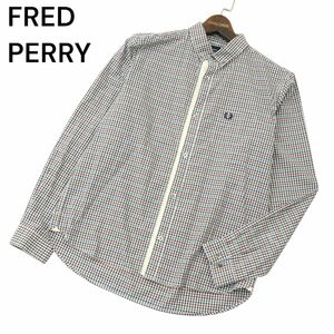 FRED PERRY フレッドペリー 通年 ロゴ刺繍★ 下前立て 切替 長袖 ボタンダウン ギンガム チェック シャツ Sz.L　メンズ　A4T01821_2#C