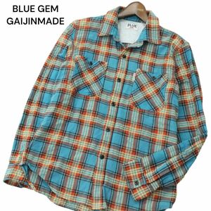 BLUE GEM GAIJINMADE ガイジンメイド ハリラン 通年 ロゴ★ 長袖 ワーク チェック シャツ Sz.2　メンズ　A4T02354_3#C