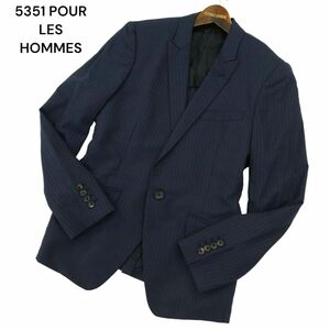 5351 POUR LES HOMMES 5351プールオム 通年 背抜き シルク混★ ストライプ 1B テーラード ジャケット Sz.2　メンズ ネイビー　A4T02339_3#O