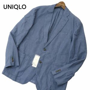 【新品 未使用】 UNIQLO ユニクロ 春夏 麻 リネン コットン アンコン テーラード ジャケット Sz.XL　メンズ 紺 大きいサイズ　A4T02377_3#M