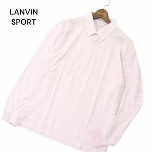 LANVIN SPORT ランバン スポーツ 通年 ロゴ刺繍★ 長袖 ボタンダウン ボーダー ポロシャツ Sz.44　メンズ ゴルフ 日本製　A4T02380_3#C