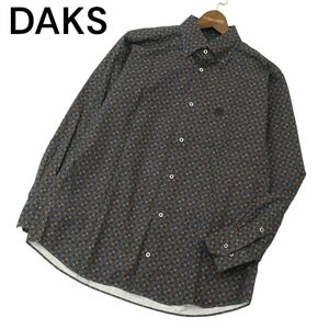 DAKS ダックス 通年 刺繍★ 総柄 長袖 ボタンダウン シャツ Sz.L　メンズ 日本製　A4T02458_3#C