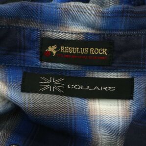 COLLARS × REGULUS ROCK カラーズ レグルス 春夏 ビッグ ロゴ刺繍★ 7分袖 ワーク チェック シャツ Sz.L メンズ ネイビー A4T02566_3#Aの画像5