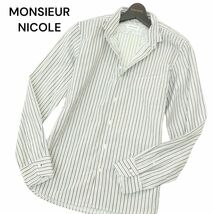 MONSIEUR NICOLE ムッシュ ニコル 通年 襟ワイヤー★ 長袖 ストライプ スタンドカラー シャツ Sz.48　メンズ　A4T02660_3#C_画像1