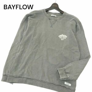 BAYFLOW ベイフロー 通年 ウォッシュ加工★ プリント スウェット トレーナー Sz.4　メンズ グレー　A4T02658_3#I